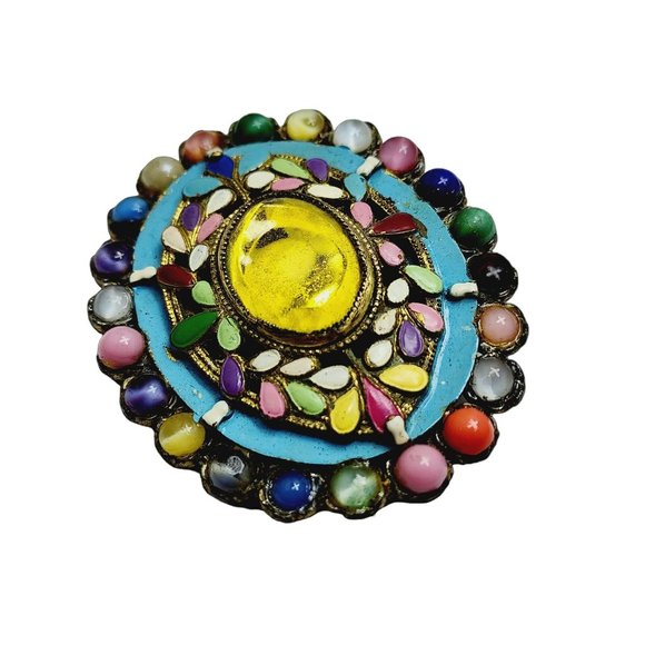 Early Enameled Glass Czech Style Brooch (A880) - Picture 2 of 6